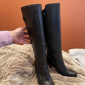 Aldo Black Stiletto Up To The Knee Boot With Buckle Detail Leather - Size 8.5